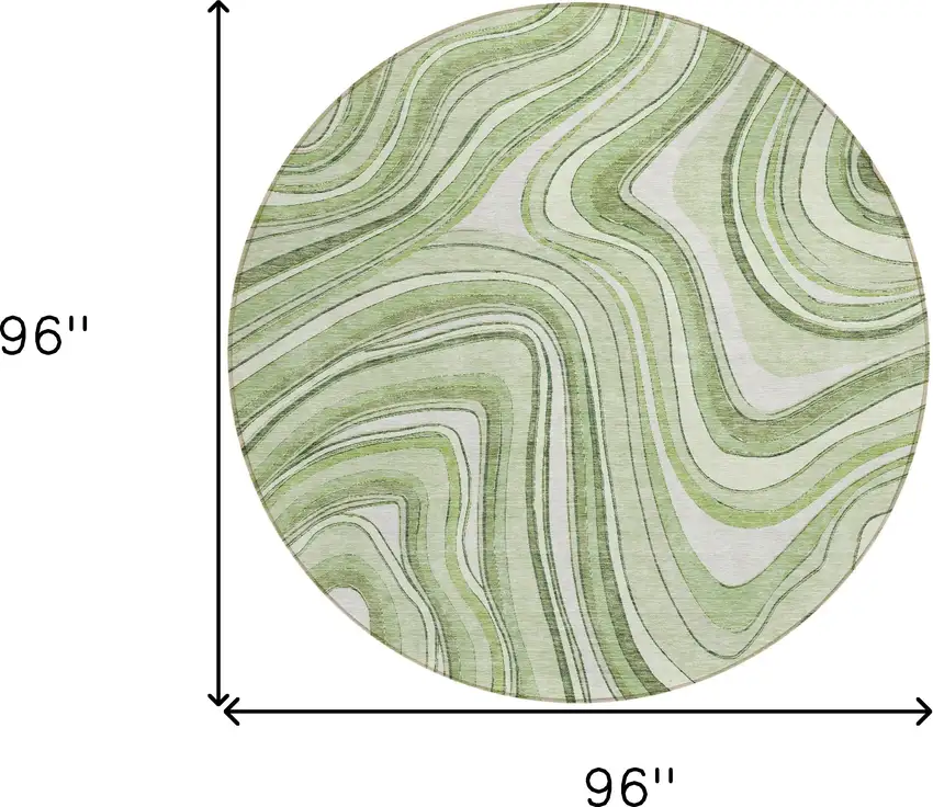 8' Artichoke Green Green And Ivory Round Abstract Washable Indoor Outdoor Area Rug Photo 8