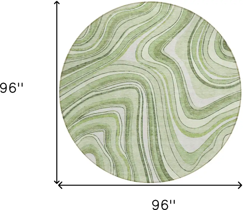 8' Artichoke Green Green And Ivory Round Abstract Washable Indoor Outdoor Area Rug Photo 8