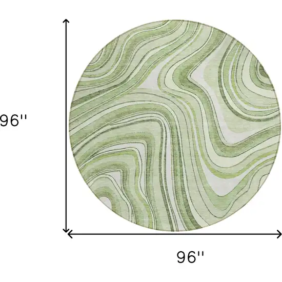 8' Artichoke Green Green And Ivory Round Abstract Washable Indoor Outdoor Area Rug Photo 8
