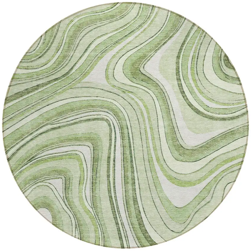 8' Artichoke Green Green And Ivory Round Abstract Washable Indoor Outdoor Area Rug Photo 5