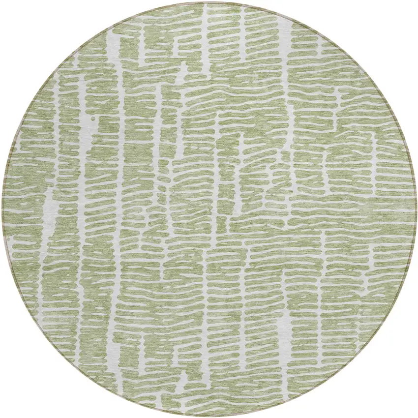 8' Artichoke Green Green And Ivory Round Abstract Washable Indoor Outdoor Area Rug Photo 2