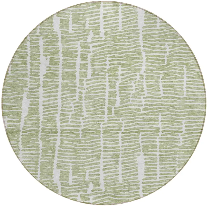 8' Artichoke Green Green And Ivory Round Abstract Washable Indoor Outdoor Area Rug Photo 2