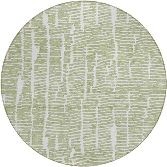 8' Artichoke Green Green And Ivory Round Abstract Washable Indoor Outdoor Area Rug Photo 2
