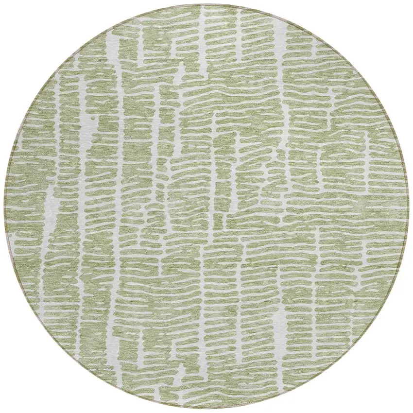 8' Artichoke Green Green And Ivory Round Abstract Washable Indoor Outdoor Area Rug Photo 5