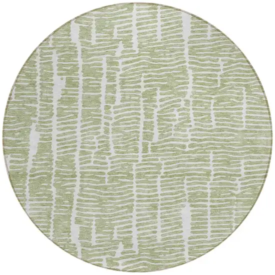 8' Artichoke Green Green And Ivory Round Abstract Washable Indoor Outdoor Area Rug Photo 5