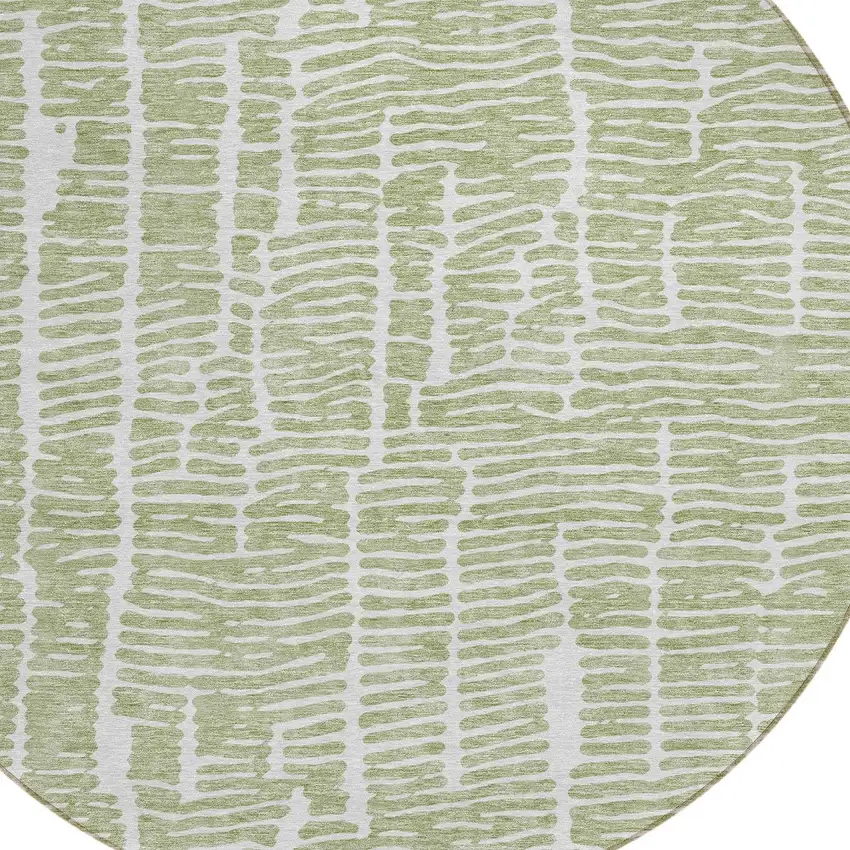 8' Artichoke Green Green And Ivory Round Abstract Washable Indoor Outdoor Area Rug Photo 4