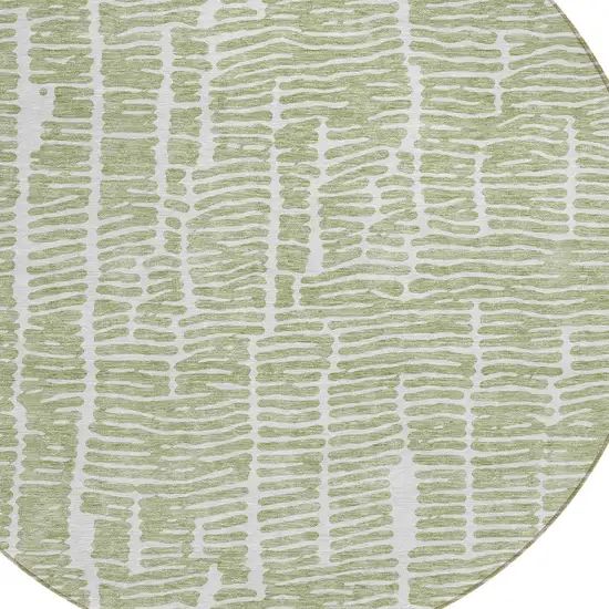 8' Artichoke Green Green And Ivory Round Abstract Washable Indoor Outdoor Area Rug Photo 4