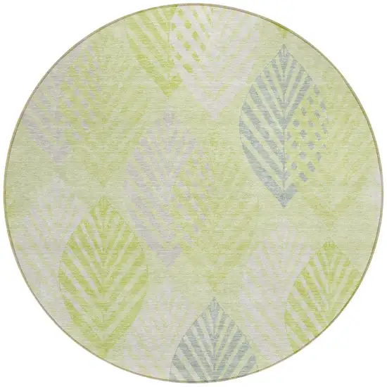 8' Artichoke Green Green And Ivory Round Floral Washable Indoor Outdoor Area Rug Photo 6