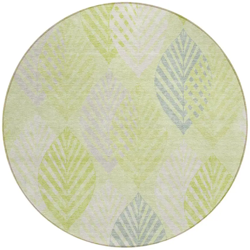 8' Artichoke Green Green And Ivory Round Floral Washable Indoor Outdoor Area Rug Photo 6