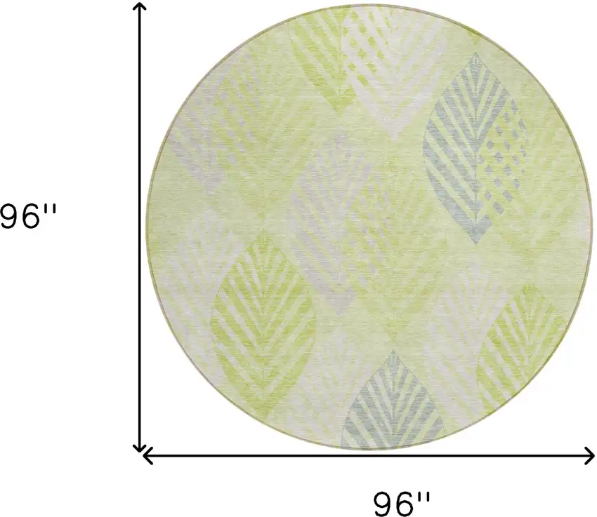 8' Artichoke Green Green And Ivory Round Floral Washable Indoor Outdoor Area Rug Photo 9