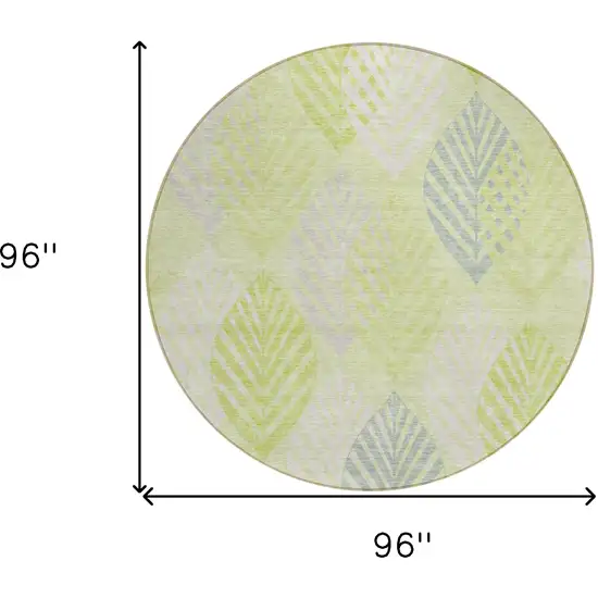 8' Artichoke Green Green And Ivory Round Floral Washable Indoor Outdoor Area Rug Photo 9