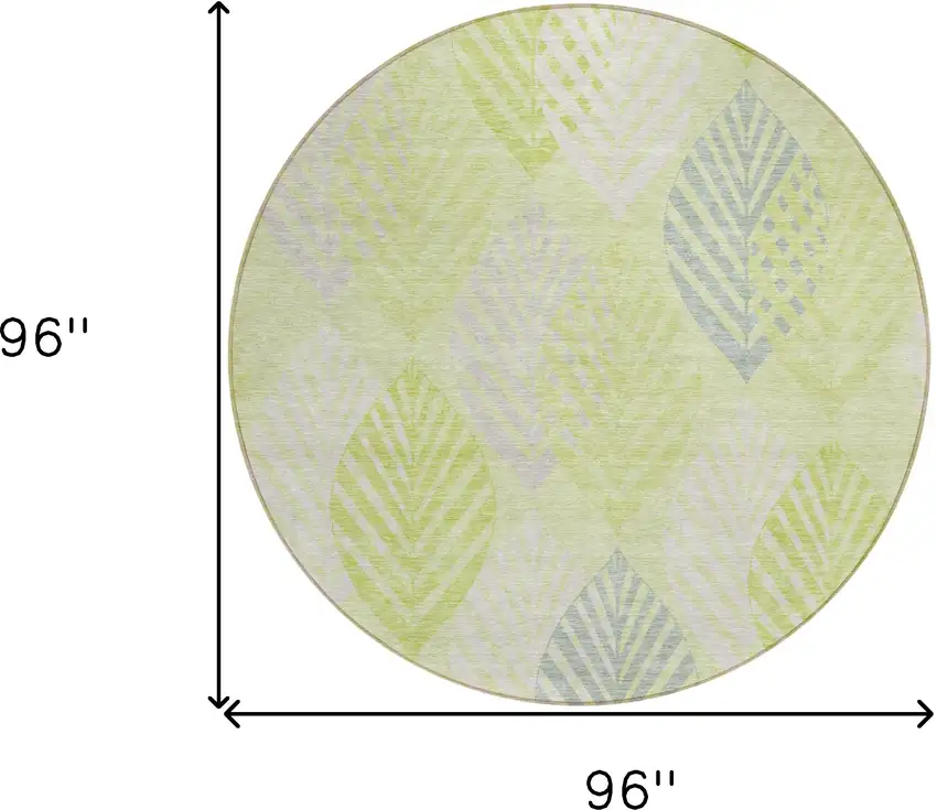 8' Artichoke Green Green And Ivory Round Floral Washable Indoor Outdoor Area Rug Photo 9