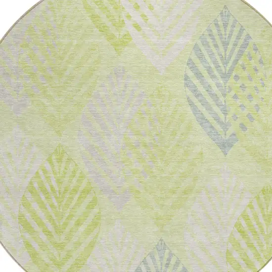 8' Artichoke Green Green And Ivory Round Floral Washable Indoor Outdoor Area Rug Photo 5