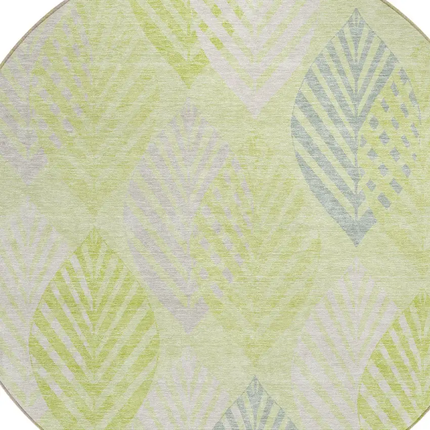 8' Artichoke Green Green And Ivory Round Floral Washable Indoor Outdoor Area Rug Photo 5