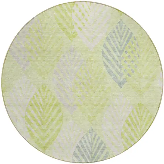 8' Artichoke Green Green And Ivory Round Floral Washable Indoor Outdoor Area Rug Photo 1