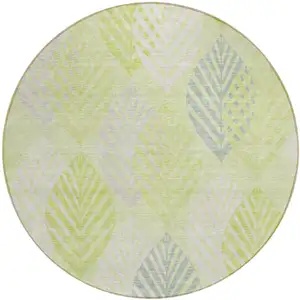 Photo of 8' Artichoke Green Green And Ivory Round Floral Washable Indoor Outdoor Area Rug