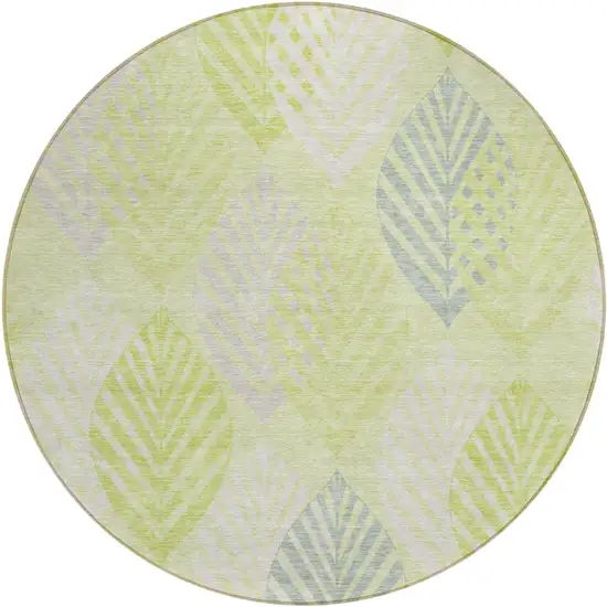 8' Artichoke Green Green And Ivory Round Floral Washable Indoor Outdoor Area Rug Photo 1
