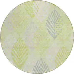 Photo of 8' Artichoke Green Green And Ivory Round Floral Washable Indoor Outdoor Area Rug