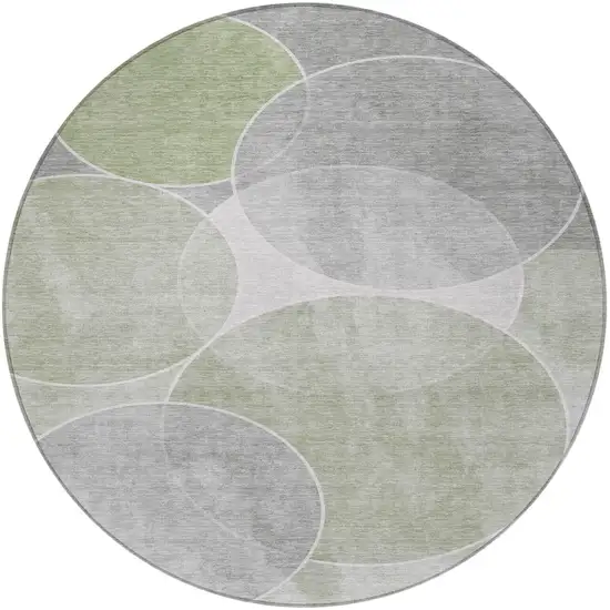 8' Artichoke Green Green And Ivory Round Geometric Washable Indoor Outdoor Area Rug Photo 5