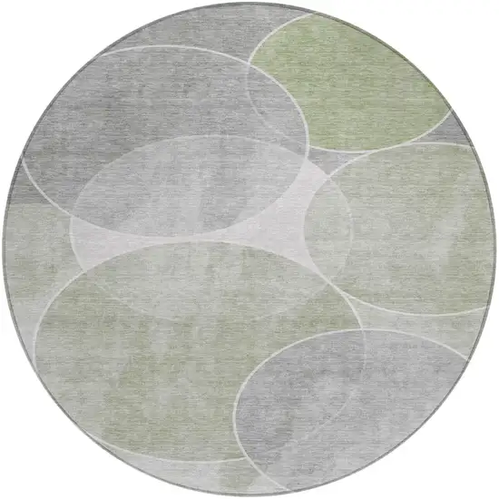 8' Artichoke Green Green And Ivory Round Geometric Washable Indoor Outdoor Area Rug Photo 2