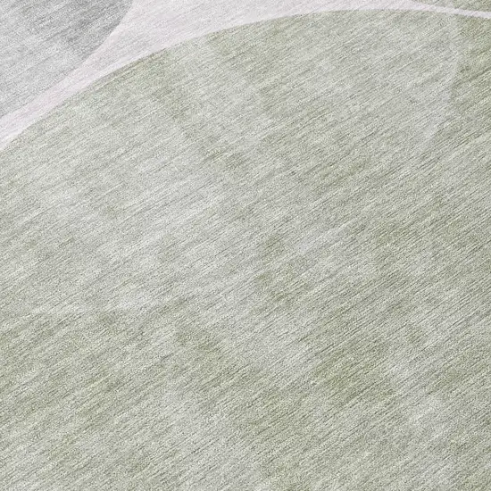 8' Artichoke Green Green And Ivory Round Geometric Washable Indoor Outdoor Area Rug Photo 9