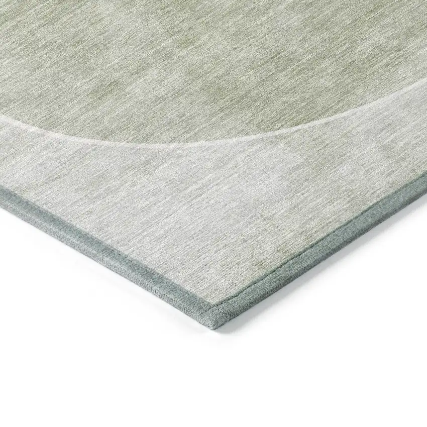 8' Artichoke Green Green And Ivory Round Geometric Washable Indoor Outdoor Area Rug Photo 6