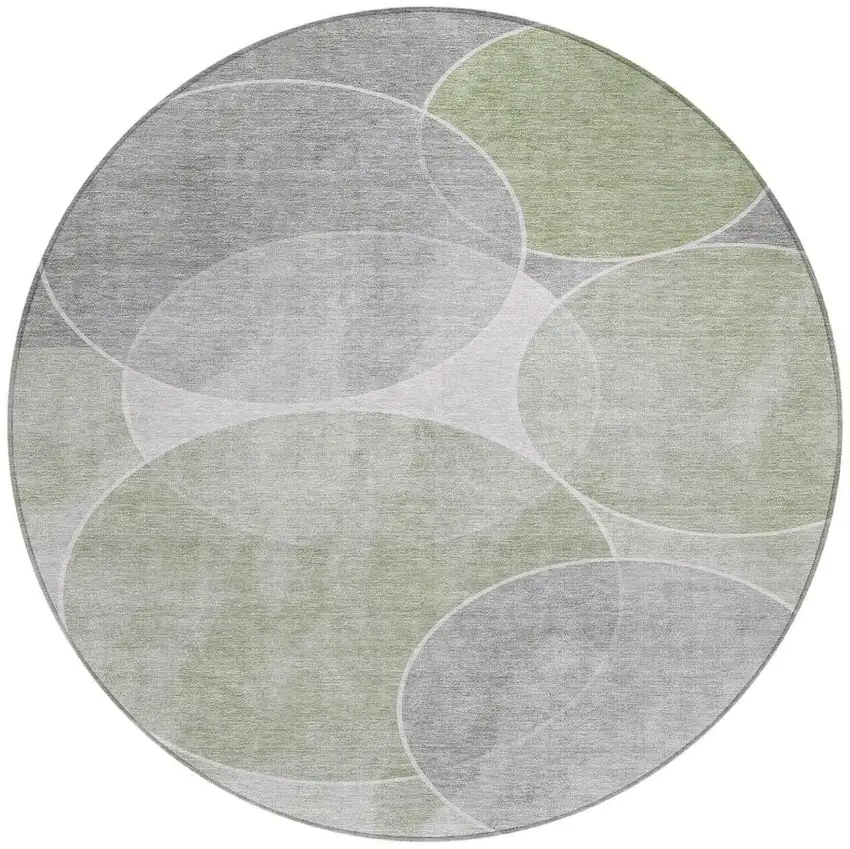 8' Artichoke Green Green And Ivory Round Geometric Washable Indoor Outdoor Area Rug Photo 3