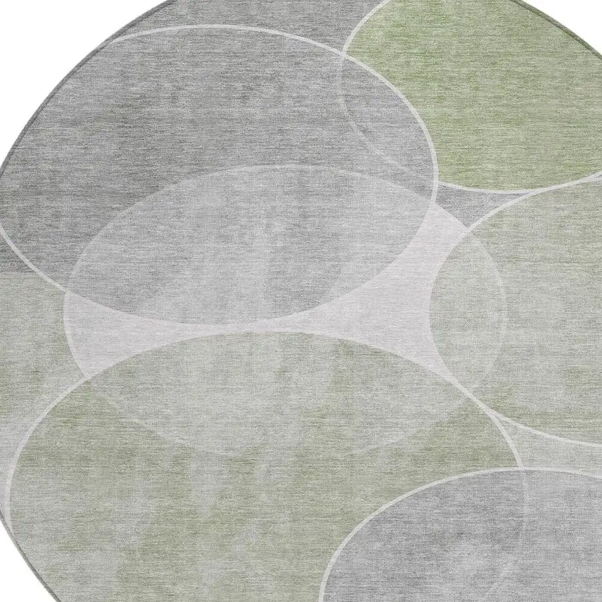 8' Artichoke Green Green And Ivory Round Geometric Washable Indoor Outdoor Area Rug Photo 7