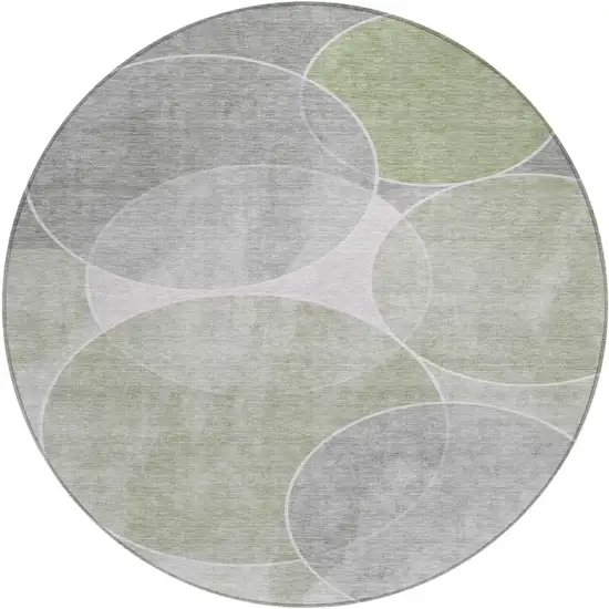 8' Artichoke Green Green And Ivory Round Geometric Washable Indoor Outdoor Area Rug Photo 2
