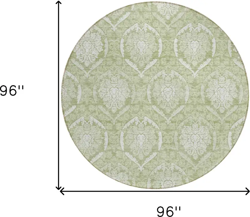 8' Artichoke Green Green And Ivory Round Medallion Washable Indoor Outdoor Area Rug Photo 3