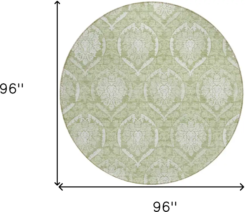 8' Artichoke Green Green And Ivory Round Medallion Washable Indoor Outdoor Area Rug Photo 3