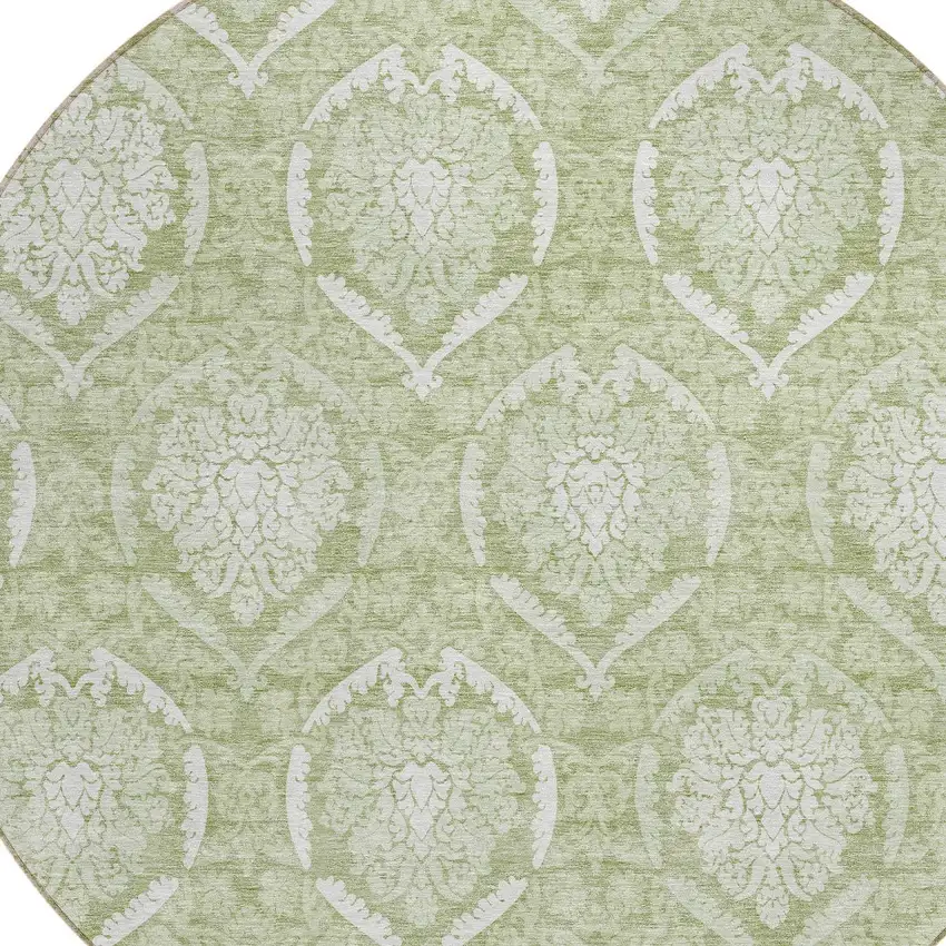 8' Artichoke Green Green And Ivory Round Medallion Washable Indoor Outdoor Area Rug Photo 4