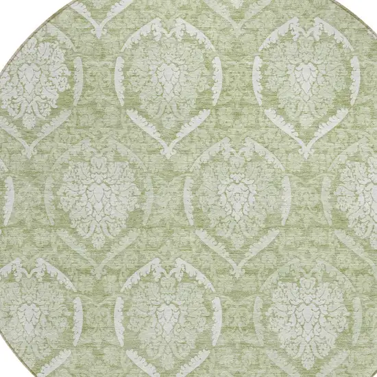 8' Artichoke Green Green And Ivory Round Medallion Washable Indoor Outdoor Area Rug Photo 4