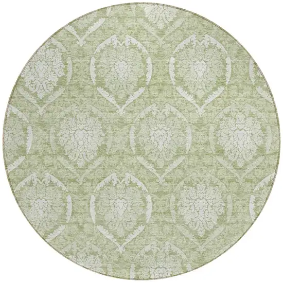 8' Artichoke Green Green And Ivory Round Medallion Washable Indoor Outdoor Area Rug Photo 5