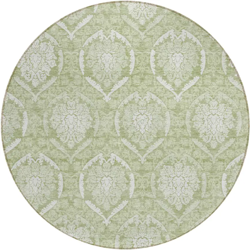 8' Artichoke Green Green And Ivory Round Medallion Washable Indoor Outdoor Area Rug Photo 2