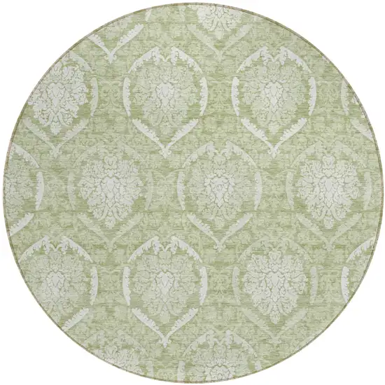 8' Artichoke Green Green And Ivory Round Medallion Washable Indoor Outdoor Area Rug Photo 2