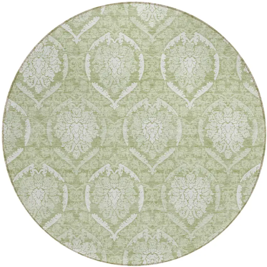 8' Artichoke Green Green And Ivory Round Medallion Washable Indoor Outdoor Area Rug Photo 2