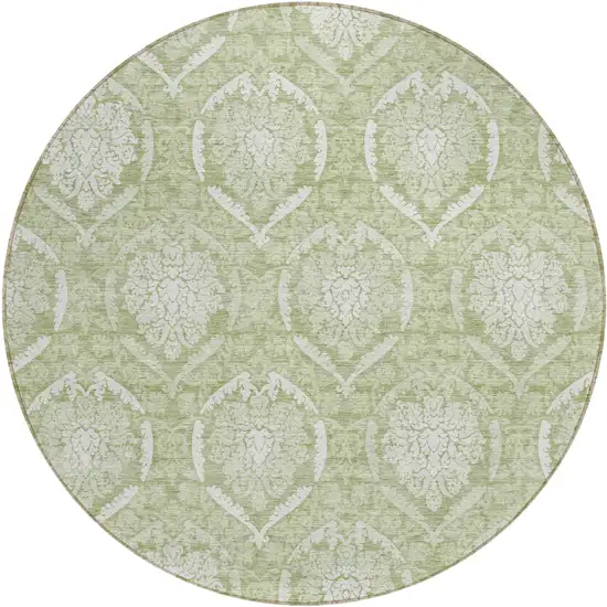 8' Artichoke Green Green And Ivory Round Medallion Washable Indoor Outdoor Area Rug Photo 2