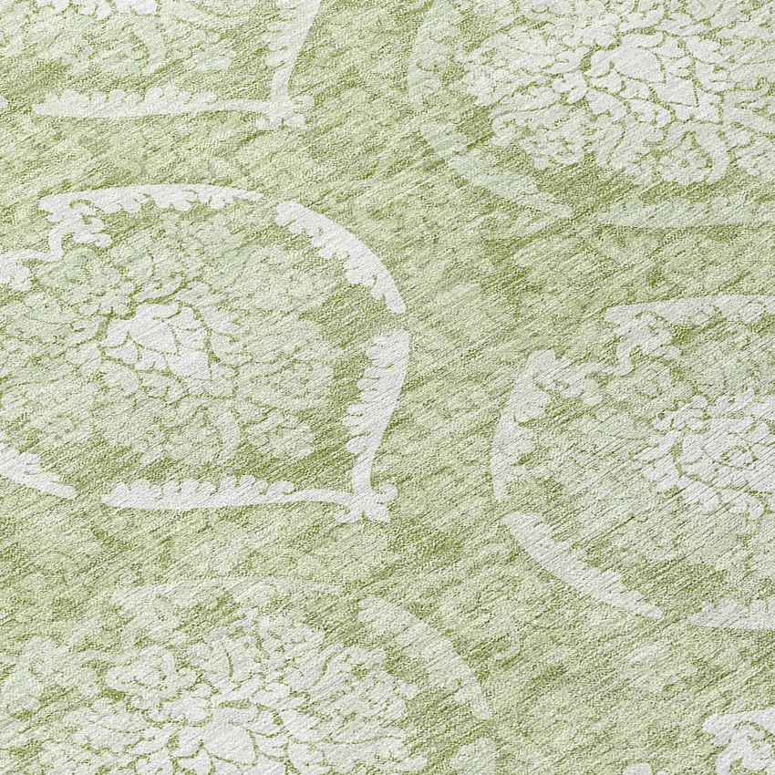 8' Artichoke Green Green And Ivory Round Medallion Washable Indoor Outdoor Area Rug Photo 8
