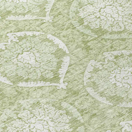 8' Artichoke Green Green And Ivory Round Medallion Washable Indoor Outdoor Area Rug Photo 8