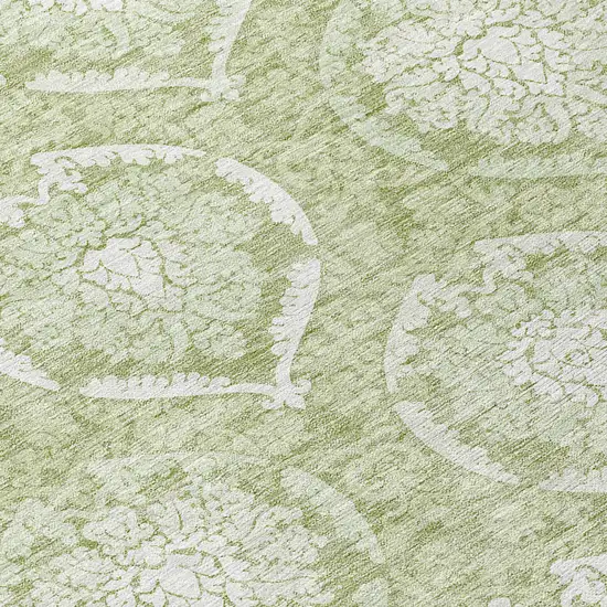 8' Artichoke Green Green And Ivory Round Medallion Washable Indoor Outdoor Area Rug Photo 8