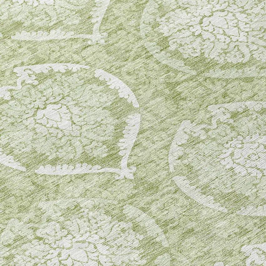 8' Artichoke Green Green And Ivory Round Medallion Washable Indoor Outdoor Area Rug Photo 8