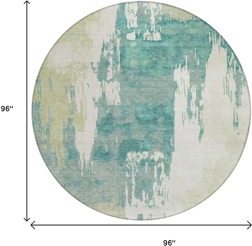 8' Artichoke Green Ivory And Aqua Round Abstract Washable Indoor Outdoor Area Rug Photo 3