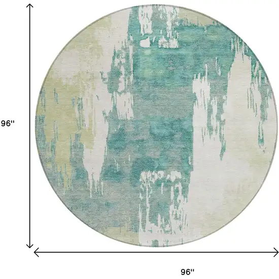 8' Artichoke Green Ivory And Aqua Round Abstract Washable Indoor Outdoor Area Rug Photo 3