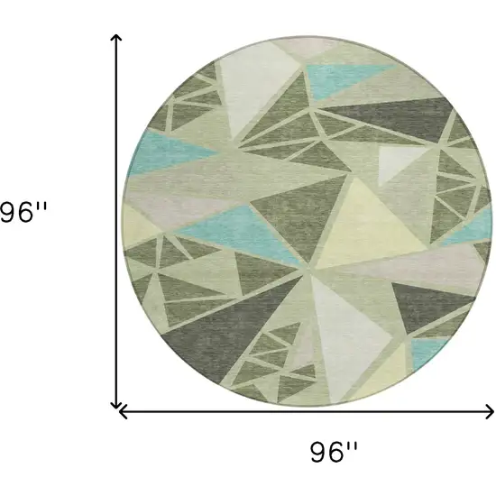 8' Artichoke Green Ivory And Aqua Round Geometric Washable Indoor Outdoor Area Rug Photo 3