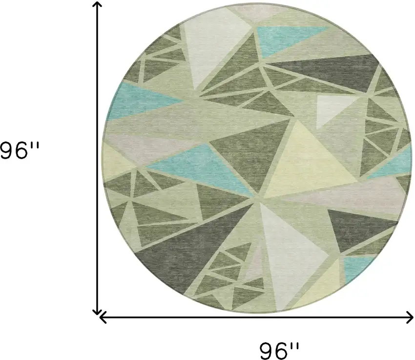 8' Artichoke Green Ivory And Aqua Round Geometric Washable Indoor Outdoor Area Rug Photo 3