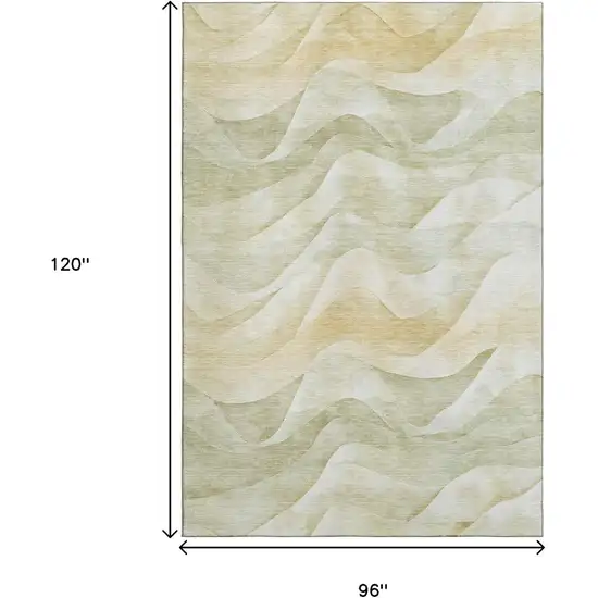 8' Artichoke Green Ivory And Beige Abstract Washable Area Rug With UV Protection Photo 8