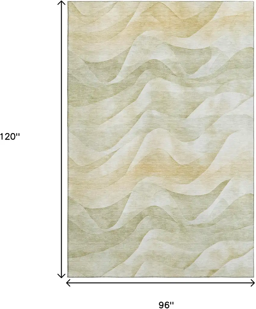 8' Artichoke Green Ivory And Beige Abstract Washable Area Rug With UV Protection Photo 8