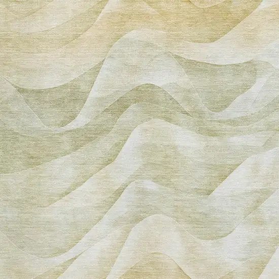 8' Artichoke Green Ivory And Beige Abstract Washable Area Rug With UV Protection Photo 2