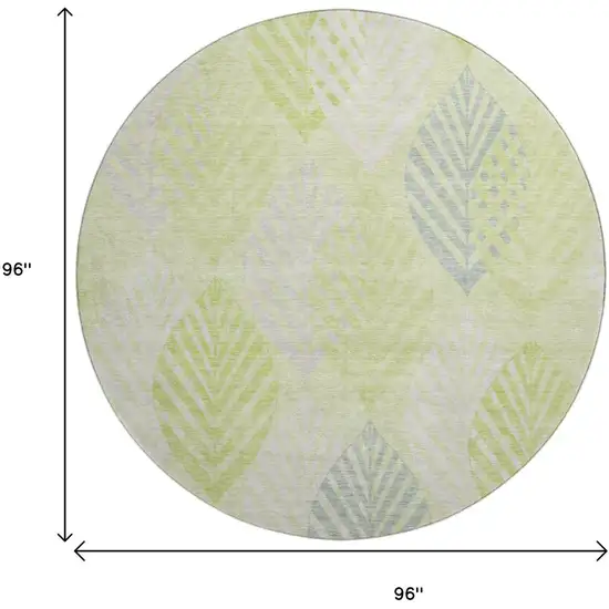 8' Artichoke Green Ivory And Beige Floral Washable Round Rug With UV Protection Photo 9
